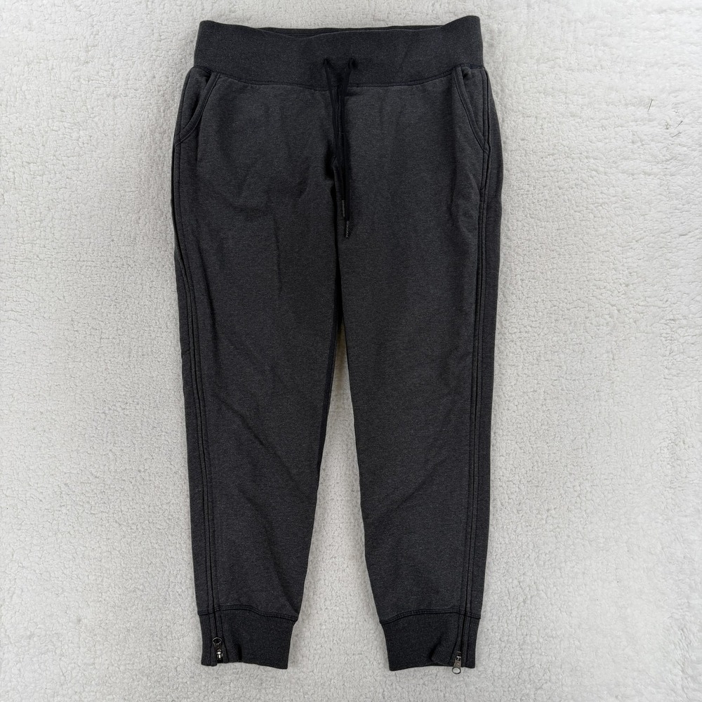 Lululemon Jogger Pants Womens 10 Gray Fleece Drawstring Zip Cuff Pockets Gym